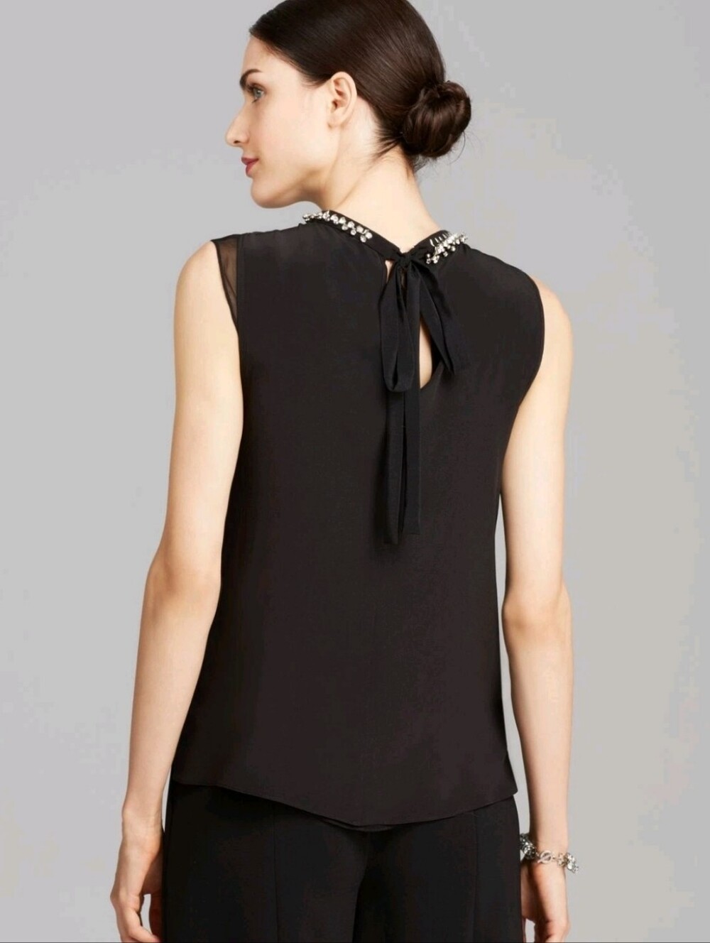 NWT Rebecca Taylor Black 100% SILK Drape Top crystals embellished - SZ 6 - $325